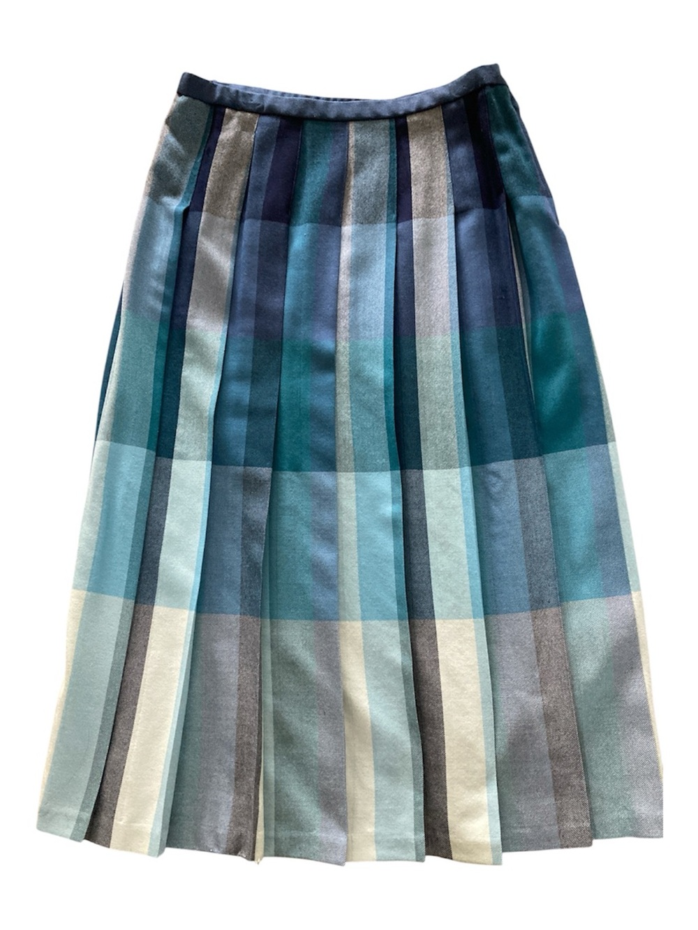 Pendleton Blue & Teal Plaid Pleated Midi Skirt
